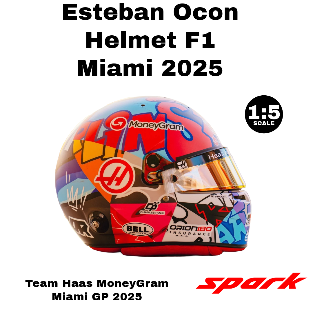 Spark 1:5 - Esteban Ocon Helmet F1 Team Haas MoneyGram Miami GP 2025 - Resin Model