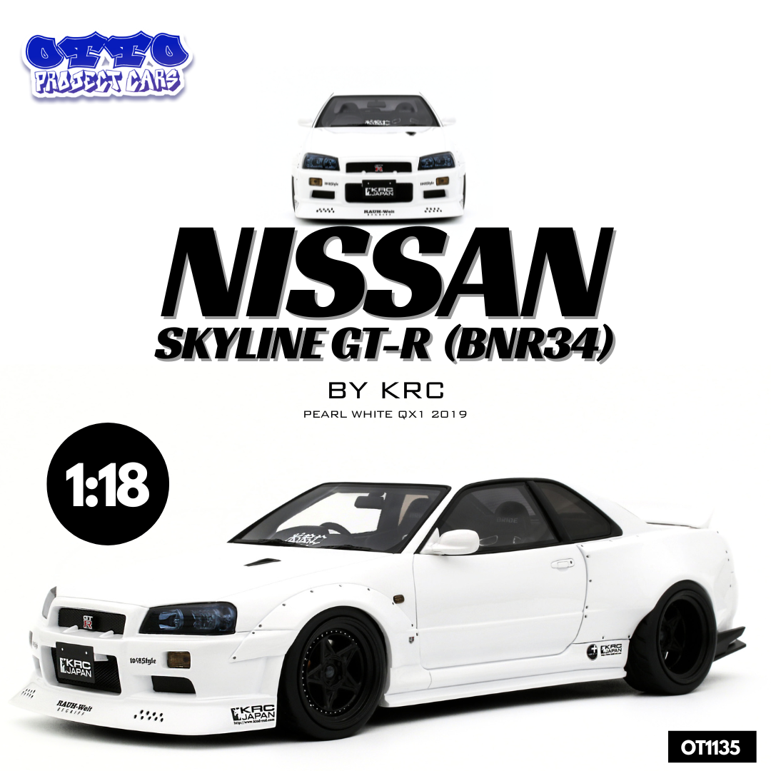 Otto Mobile 1:18 Nissan Skyline GT-R (BNR34) By KRC Pearl White QX1 2019 - Resin Model