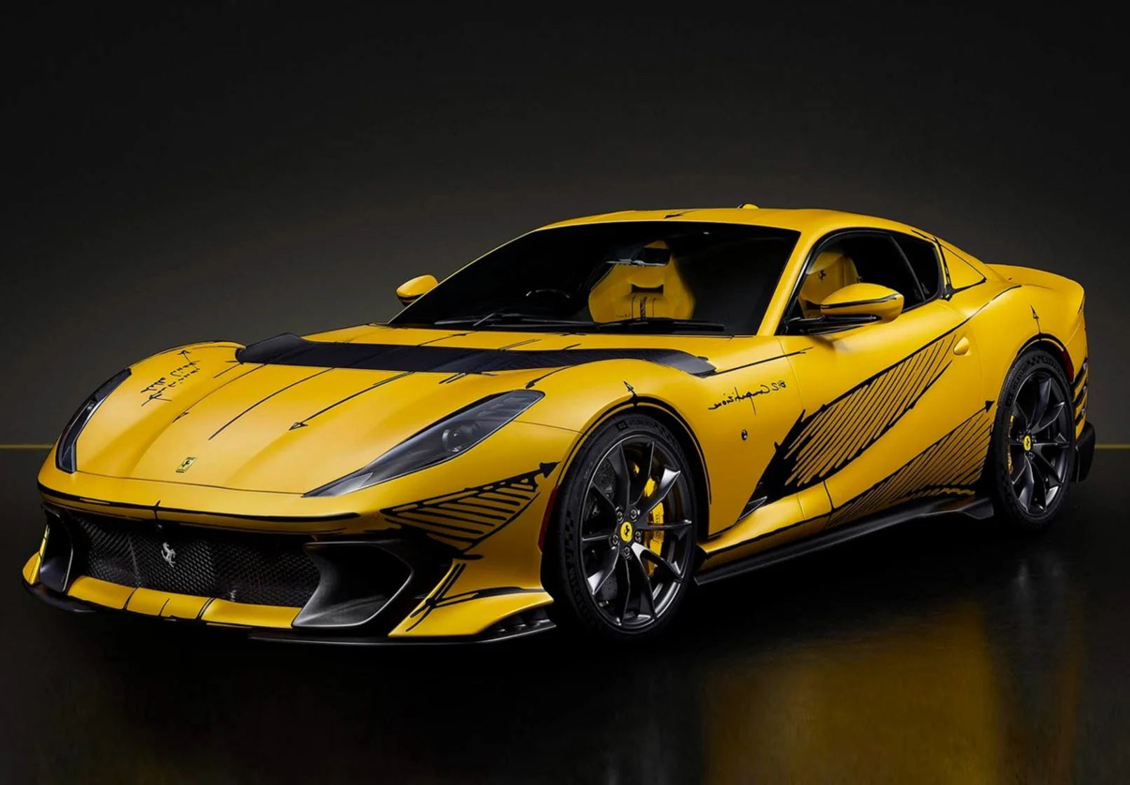 BBR 1:18 Ferrari 812 Competizione Three layer yellow special carbon box packaging - Limited Edition - Resin Model
