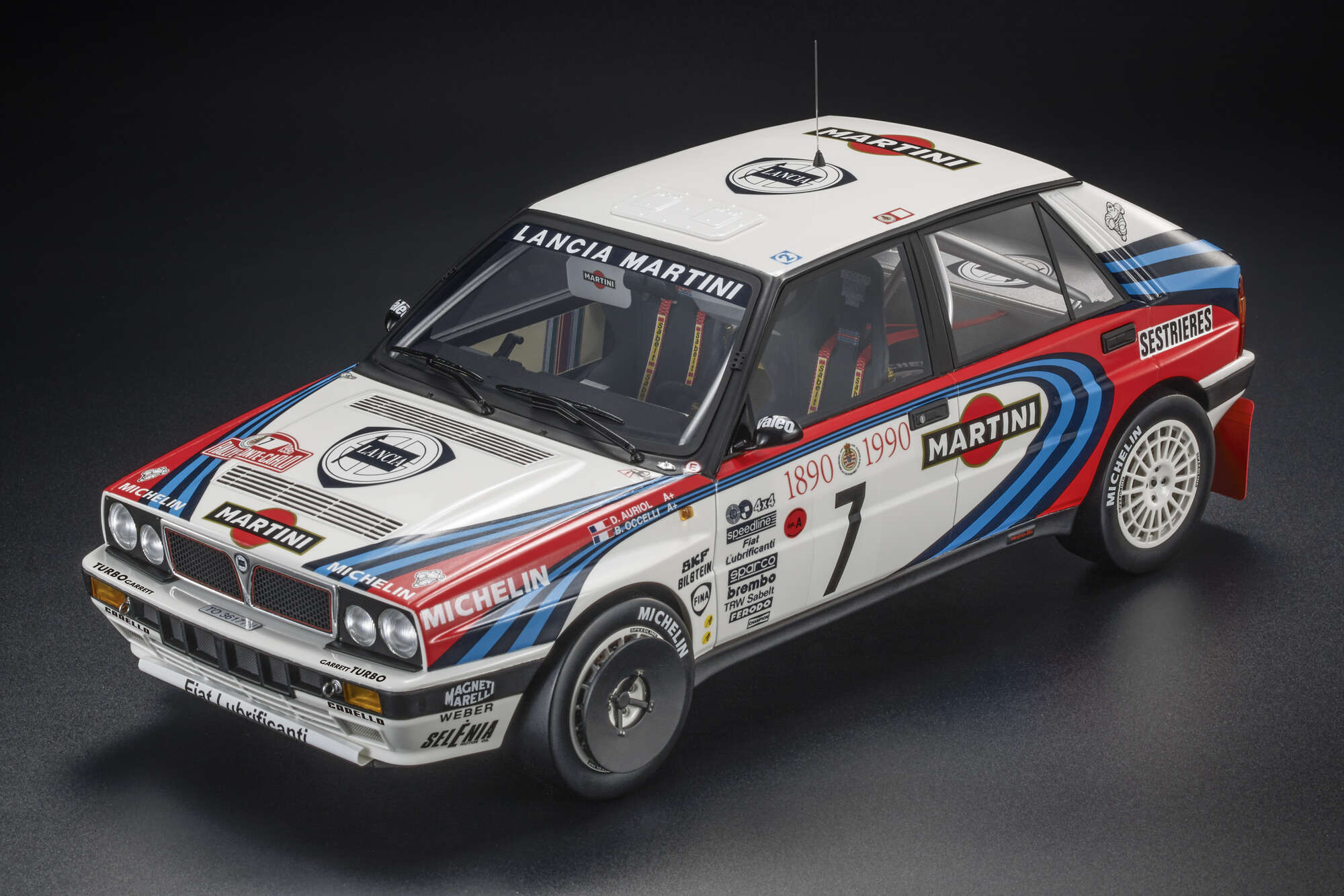 Top Marques 1:12 - Lancia Delta 16v 1990 - No.7 - Winner 1990 Montecarlo Rally - Auriol/Occelli - Resin Model