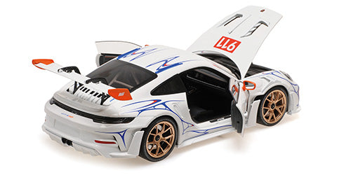 Minichamps 1:18 PORSCHE 911 (992) GT3RS – 2023 – White/Orange Decor - Diecast Model
