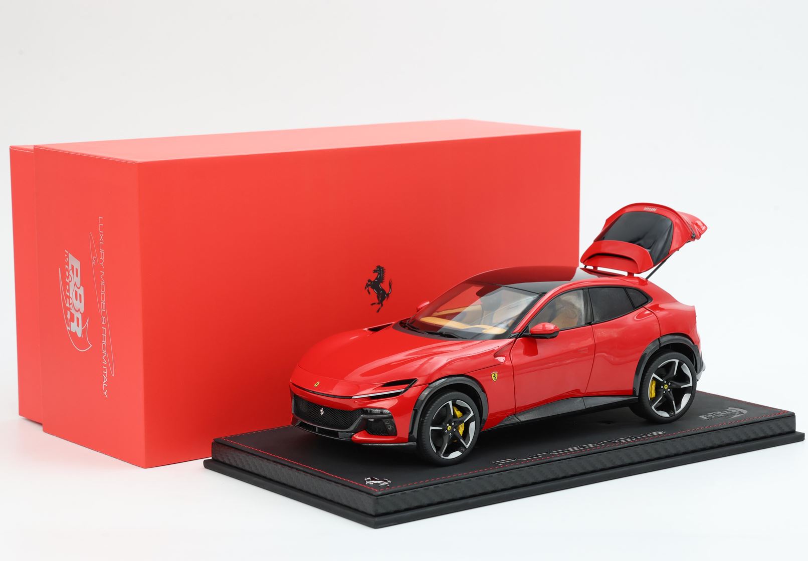 BBR 1:18 Ferrari Purosangue Panoramic Roof Rosso Corsa - Luxury Pack - Full Openings - Diecast Model with Showcase