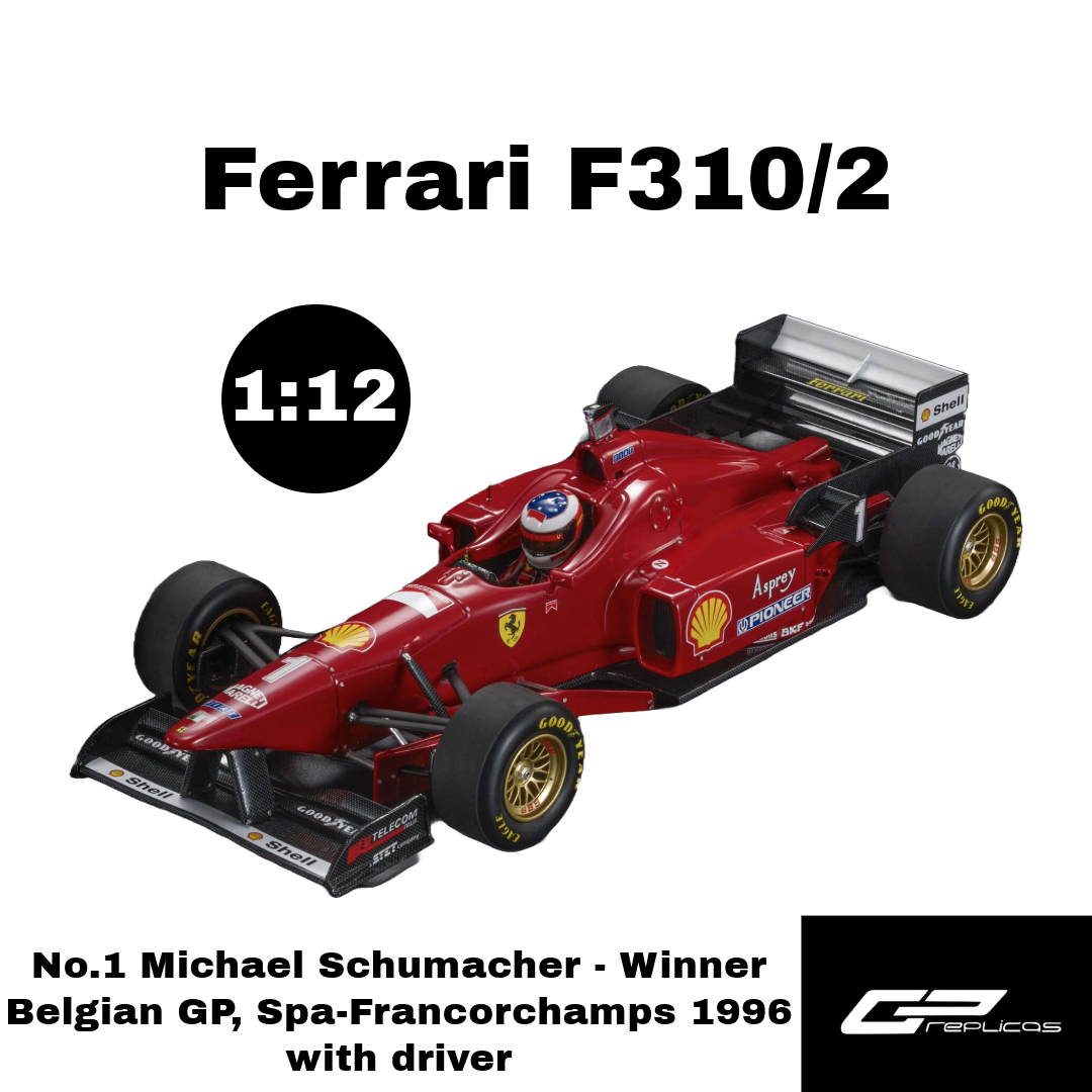 GP Replicas 1:12 Ferrari F310/2 (1996) - No.1 Michael Schumacher - Winner Belgian GP, Spa-Francorchamps 1996 with driver - Limited Edition - Resin Model