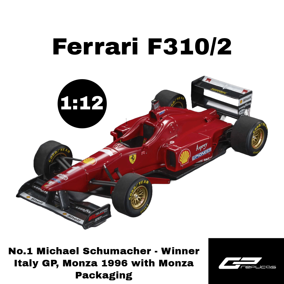 GP Replicas 1:12 Ferrari F310/2 (1996) - No.1 Michael Schumacher - Winner Italy GP, Monza 1996 with Monza Packaging - Limited Edition - Resin Model