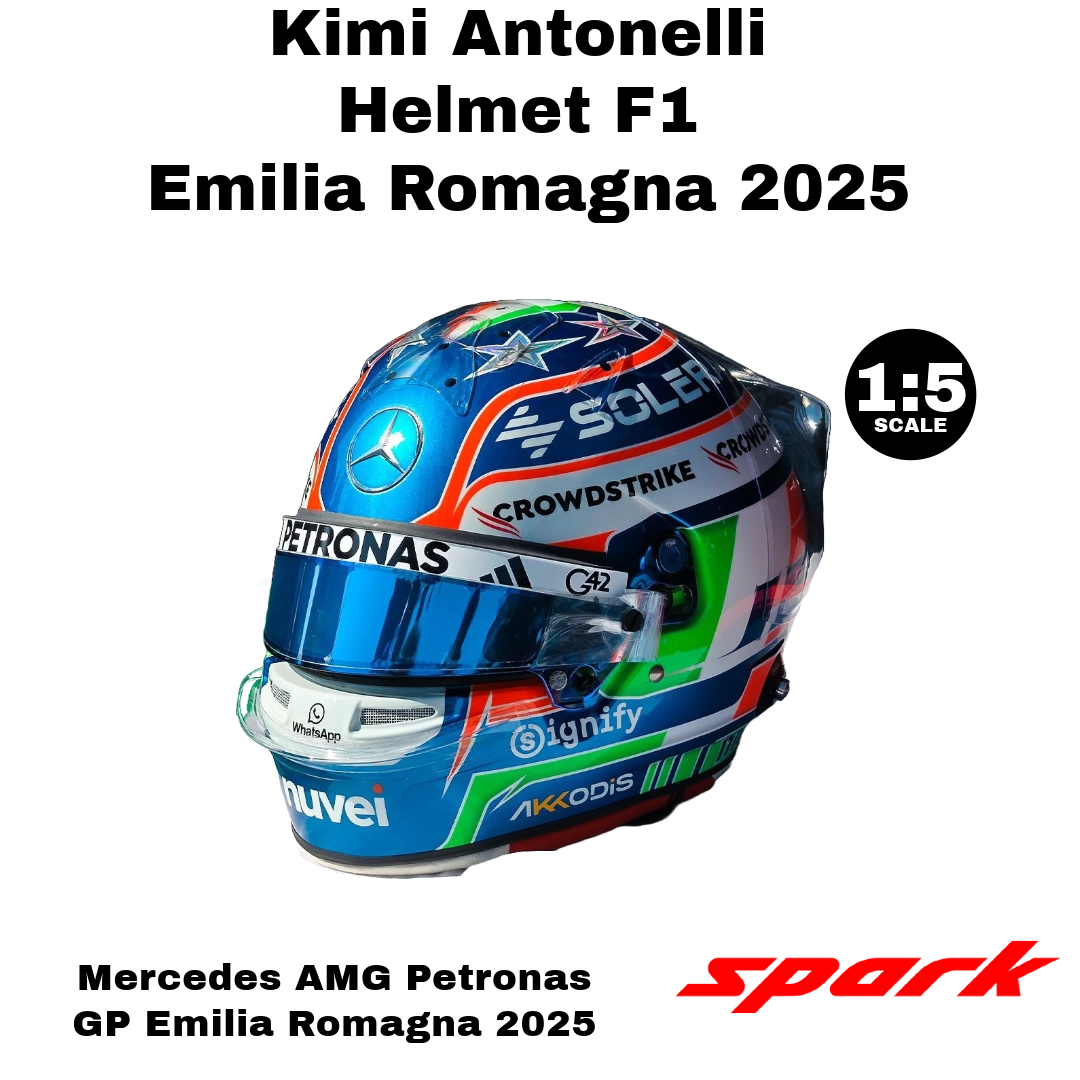Spark 1:5 - Kimi Antonelli Helmet F1 Team Mercedes AMG Petronas GP Emilia Romagna 2025 - Resin Model