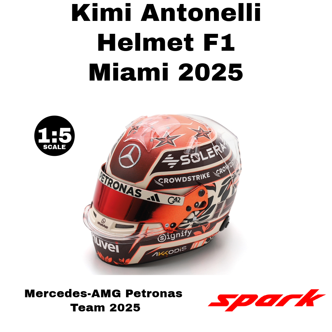 Spark 1:5 - Kimi Antonelli Helmet F1 Team Mercedes AMG Petronas Miami GP 2025 - Resin Model