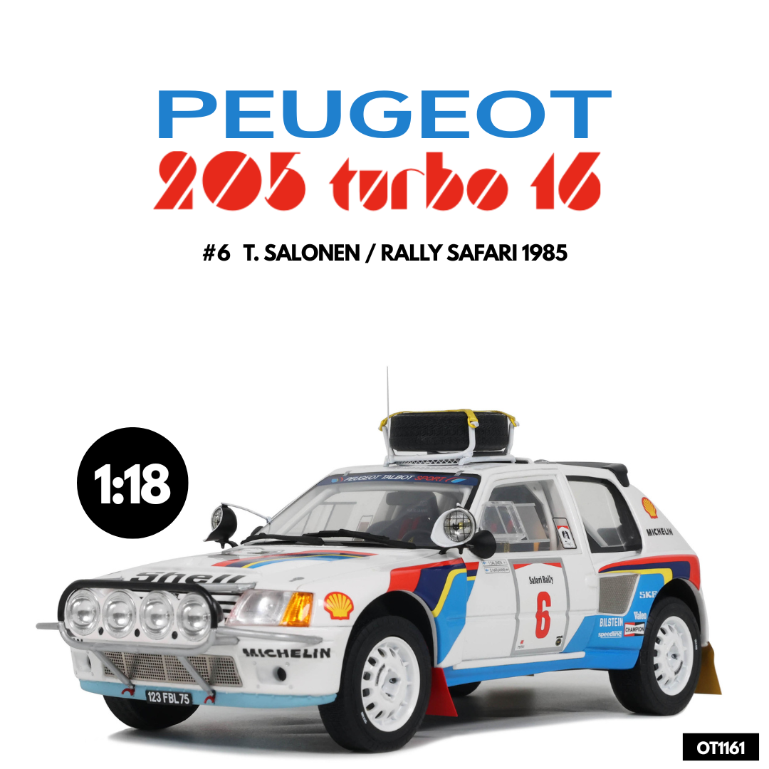 Otto Mobile 1:18 Peugeot 205 T16 No.6 T. Salonen Rally Safari 1985 - Limited Edition - Resin Model