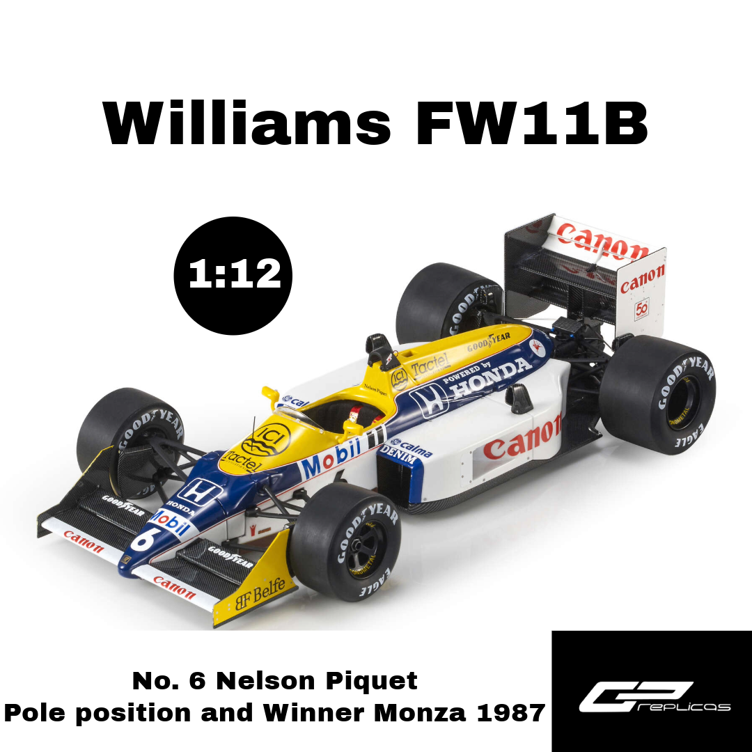 GP Replicas 1:12 Williams FW11B - No. 6 Nelson Piquet - Pole position and Winner Italy GP, Monza 1987 with Monza Packaging - Limited Edition - Resin Model